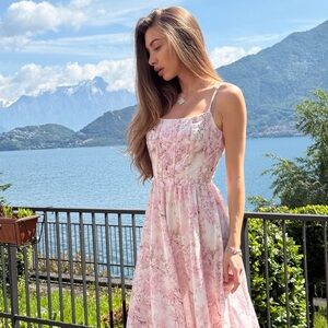 Elegant Pink Floral Women's Dress